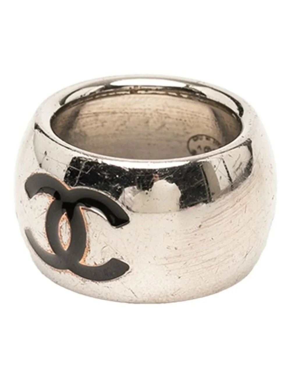 Chanel CC Logo Ring Silver Metal